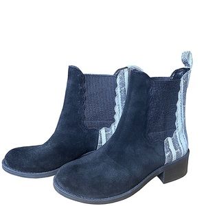 Black Suede Booties with Faux snakeskin on heels. Size 7 NWOT by Lori Goldstein